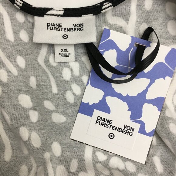 NEW Diane Von Furstenberg Wrap Dress Black & White Print Stretch Long Sleeve XXL - Picture 3 of 8